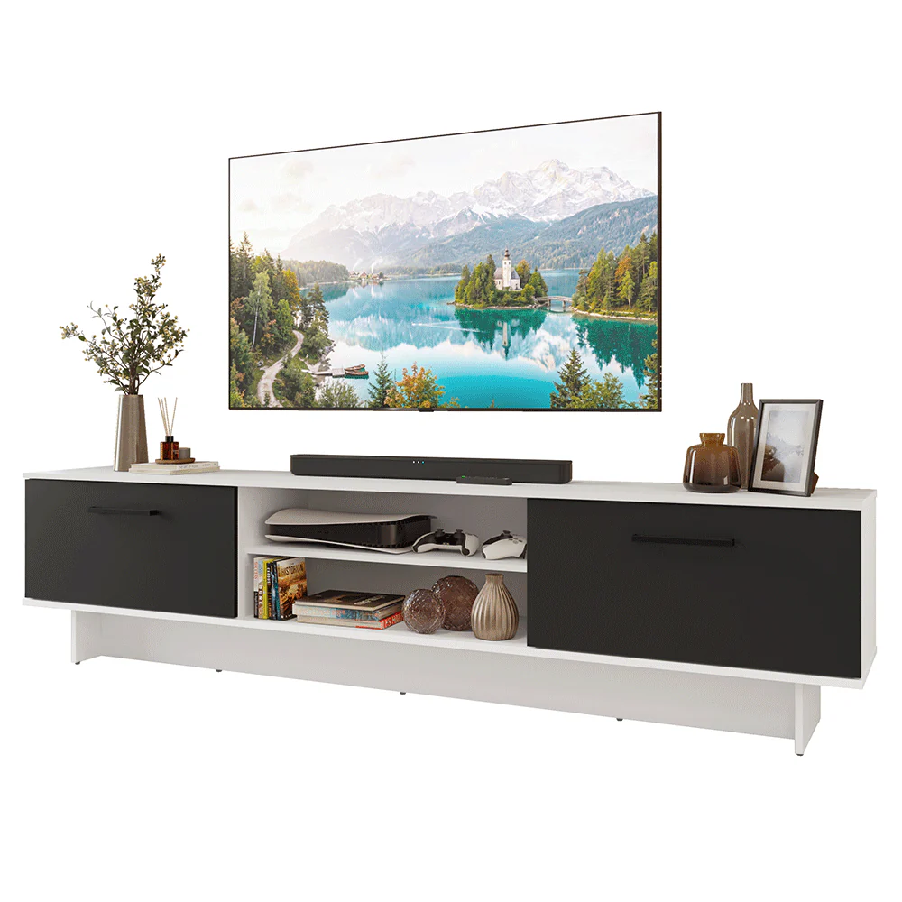 Rack para TV até 80 Polegadas 218 cm 2 Portas Branco/Preto Agata Madesa - Image 2