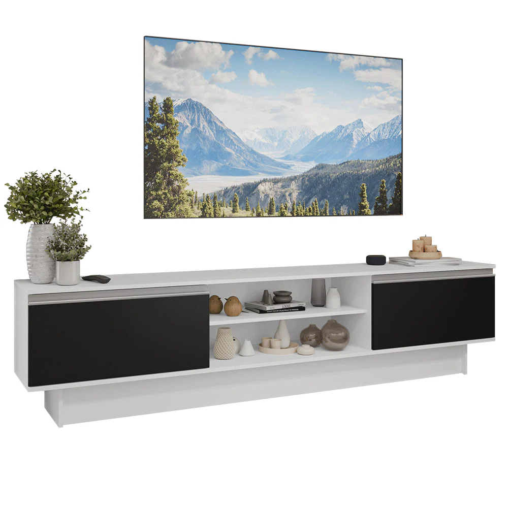 Rack para TV até 80 Polegadas 218 cm 2 Portas Branco/Preto Glamy Madesa - Image 2