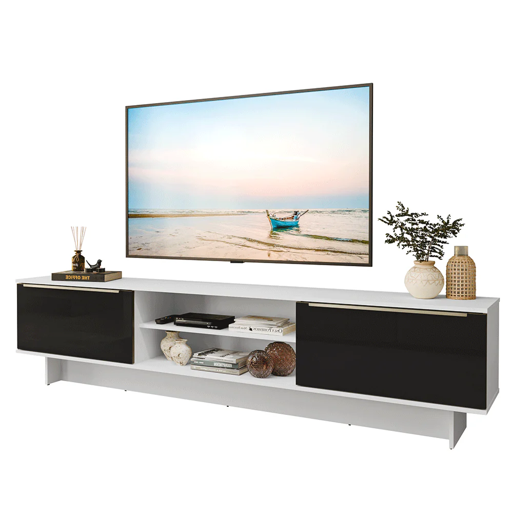 Rack para TV até 80 Polegadas 218 cm 2 Portas Branco/Preto Lux Madesa - Image 2