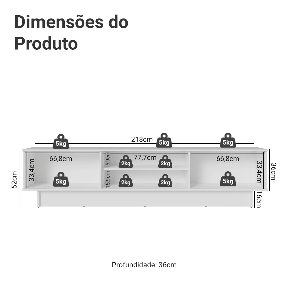 Rack para TV até 80 Polegadas 218 cm 2 Portas Branco/Rustic Glamy Madesa - Image 3