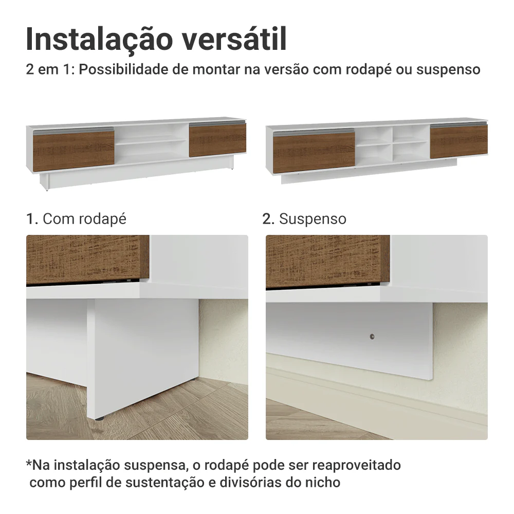 Rack para TV até 80 Polegadas 218 cm 2 Portas Branco/Rustic Glamy Madesa - Image 9