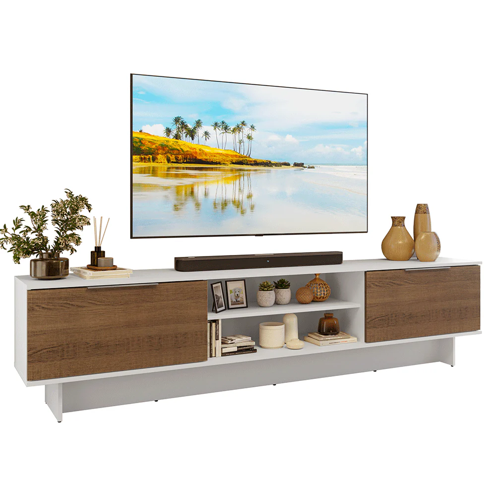 Rack para TV até 80 Polegadas 218 cm 2 Portas Branco/Rustic Stella Madesa - Image 2