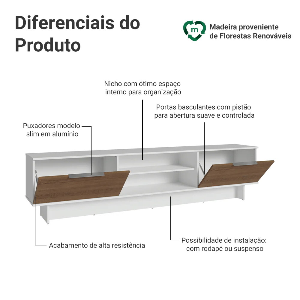 Rack para TV até 80 Polegadas 218 cm 2 Portas Branco/Rustic Stella Madesa - Image 4