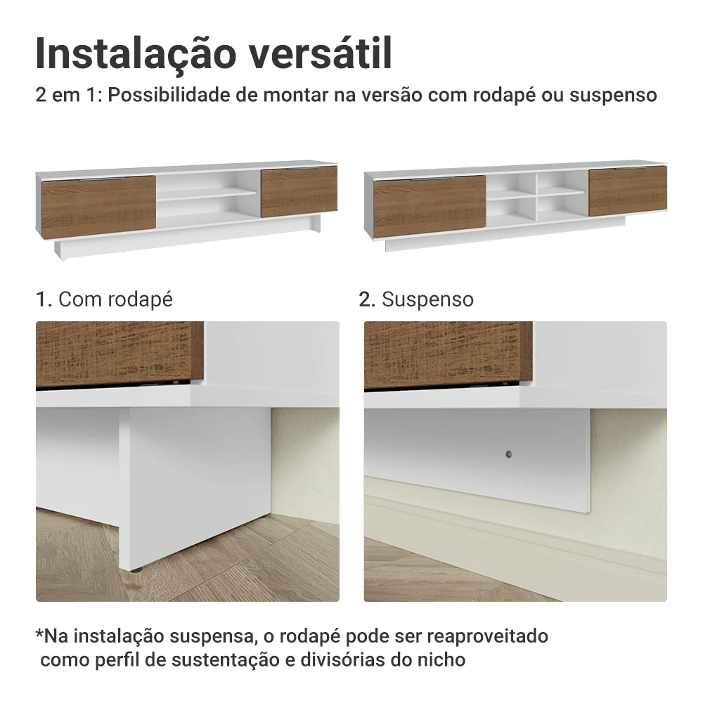 Rack para TV até 80 Polegadas 218 cm 2 Portas Branco/Rustic Stella Madesa - Image 9