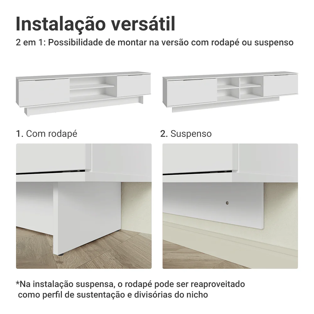 Rack para TV até 80 Polegadas 218 cm 2 Portas Branco Stella Madesa - Image 9