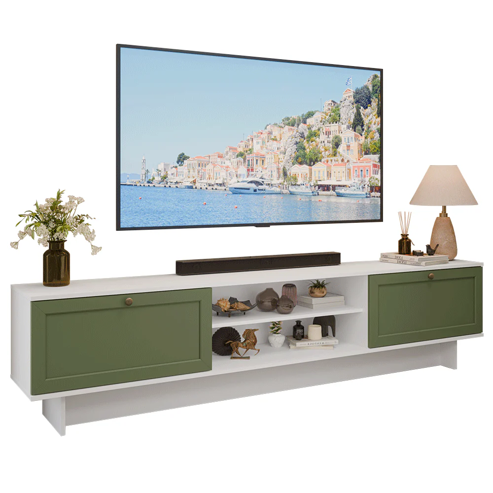 Rack para TV até 80 Polegadas 218 cm 2 Portas Branco/Verde Vik Madesa - Image 2