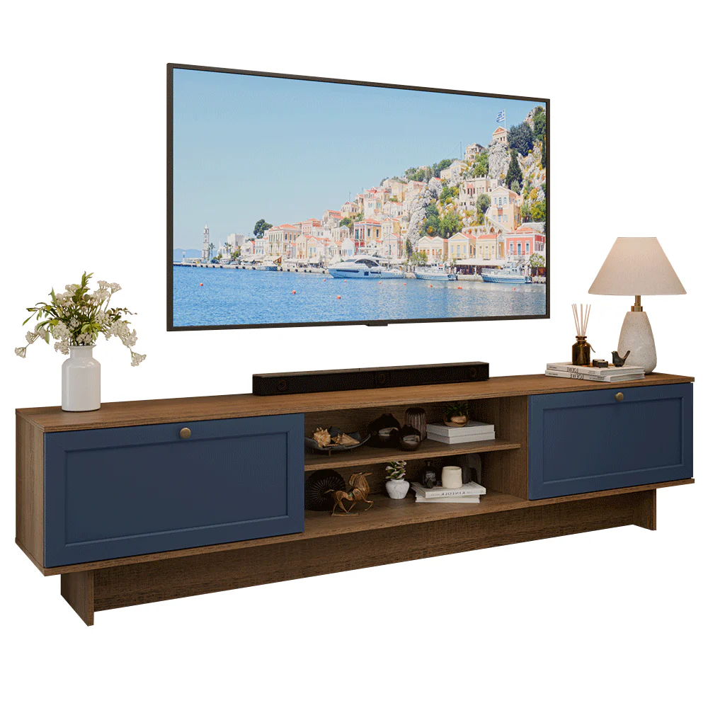 Rack para TV até 80 Polegadas 218 cm 2 Portas Rustic/Azul Vik Madesa - Image 2