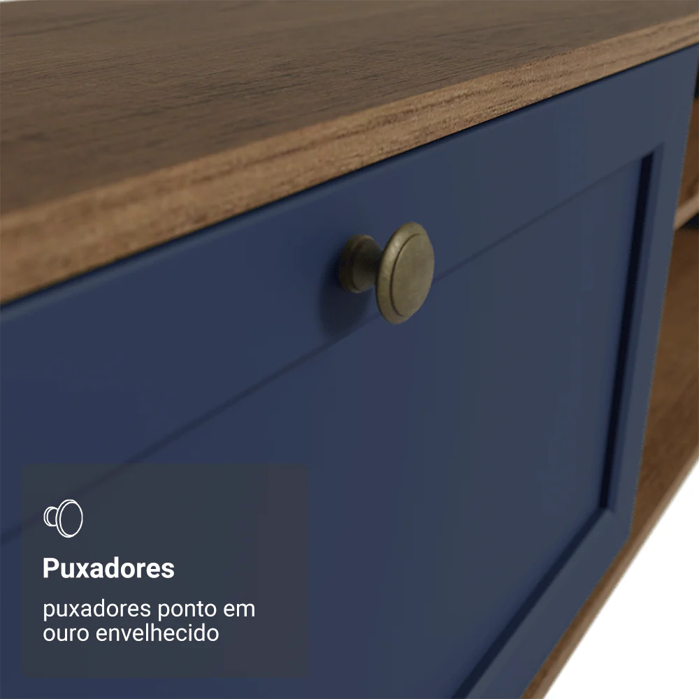 Rack para TV até 80 Polegadas 218 cm 2 Portas Rustic/Azul Vik Madesa - Image 7