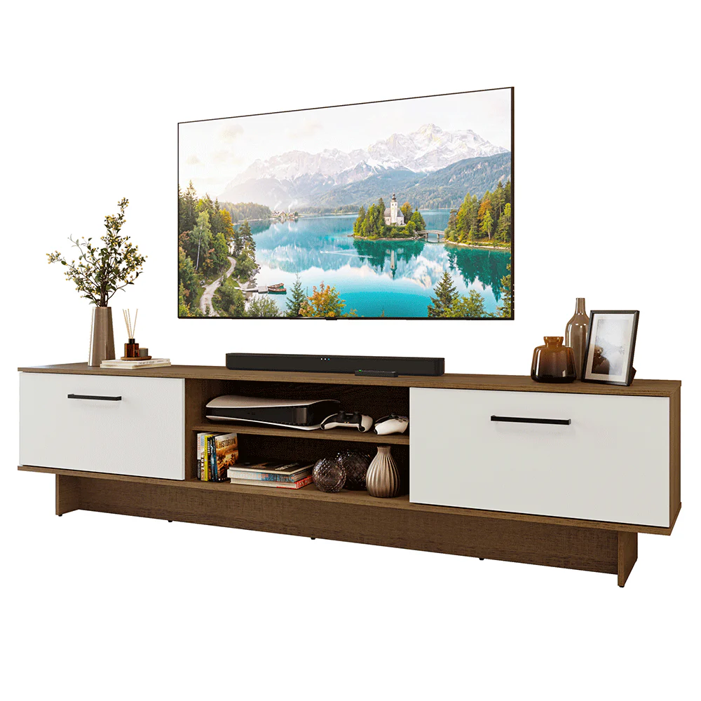 Rack para TV até 80 Polegadas 218 cm 2 Portas Rustic/Branco Agata Madesa - Image 2