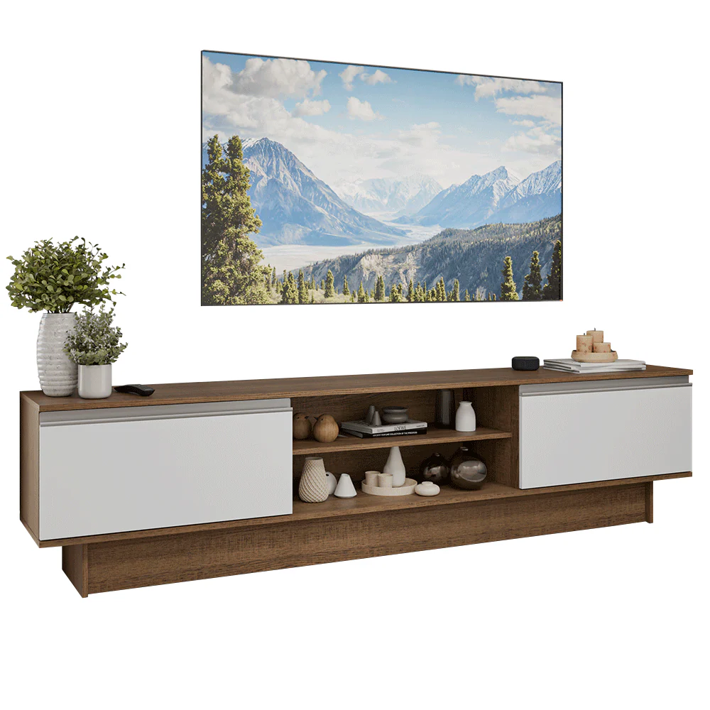 Rack para TV até 80 Polegadas 218 cm 2 Portas Rustic/Branco Glamy Madesa - Image 2