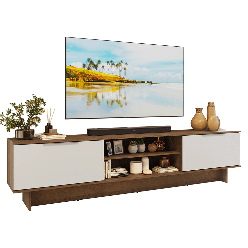 Rack para TV até 80 Polegadas 218 cm 2 Portas Rustic/Branco Stella Madesa - Image 2