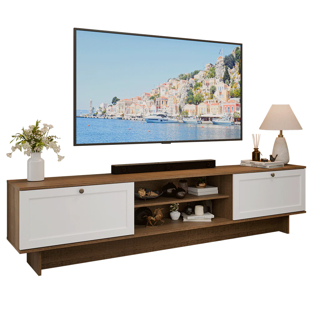 Rack para TV até 80 Polegadas 218 cm 2 Portas Rustic/Branco Vik Madesa - Image 2