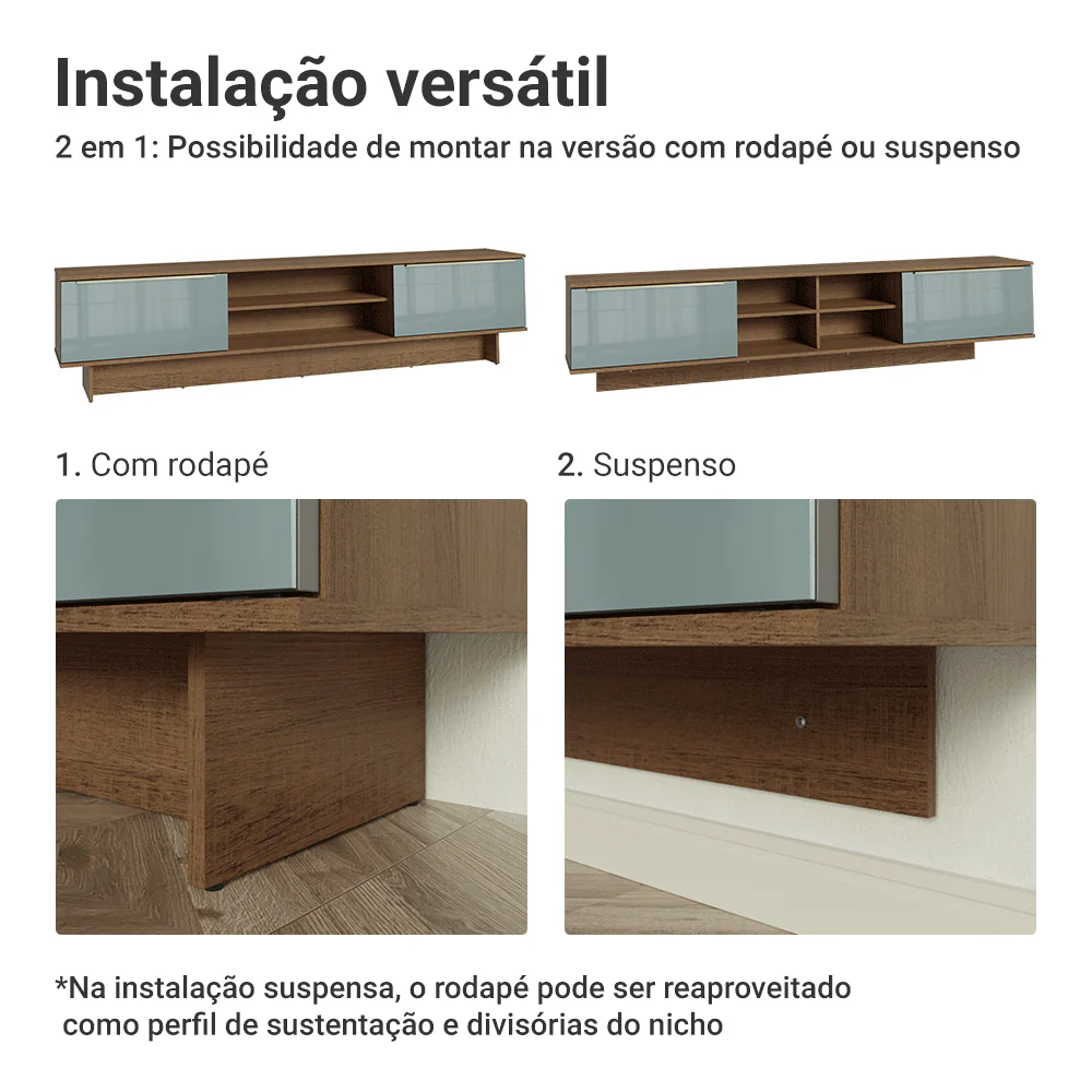Rack para TV até 80 Polegadas 218 cm 2 Portas Rustic/Cinza Lux Madesa - Image 9