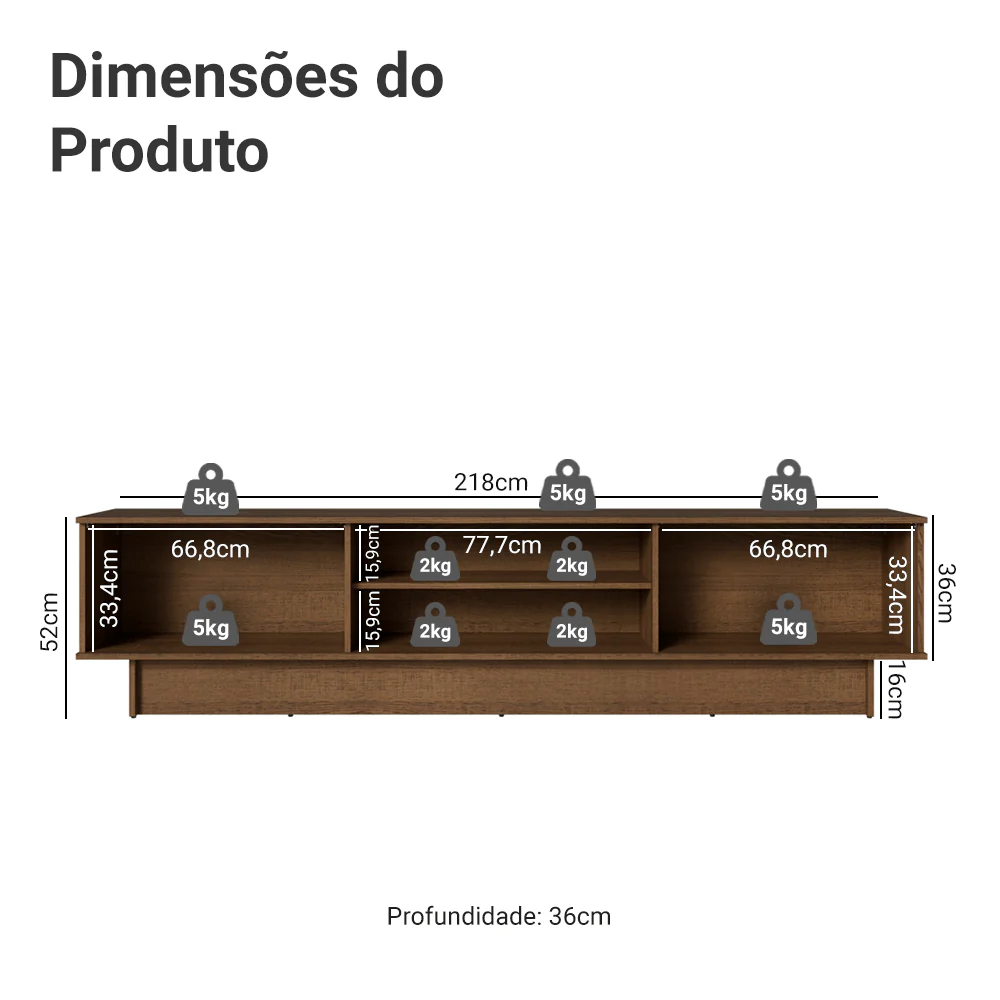 Rack para TV até 80 Polegadas 218 cm 2 Portas Rustic/Cinza Vik Madesa - Image 3