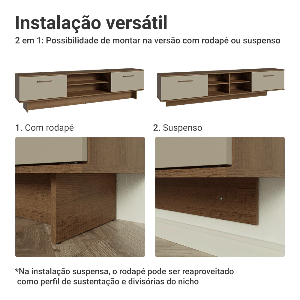 Rack para TV até 80 Polegadas 218 cm 2 Portas Rustic/Crema Agata Madesa - Image 6