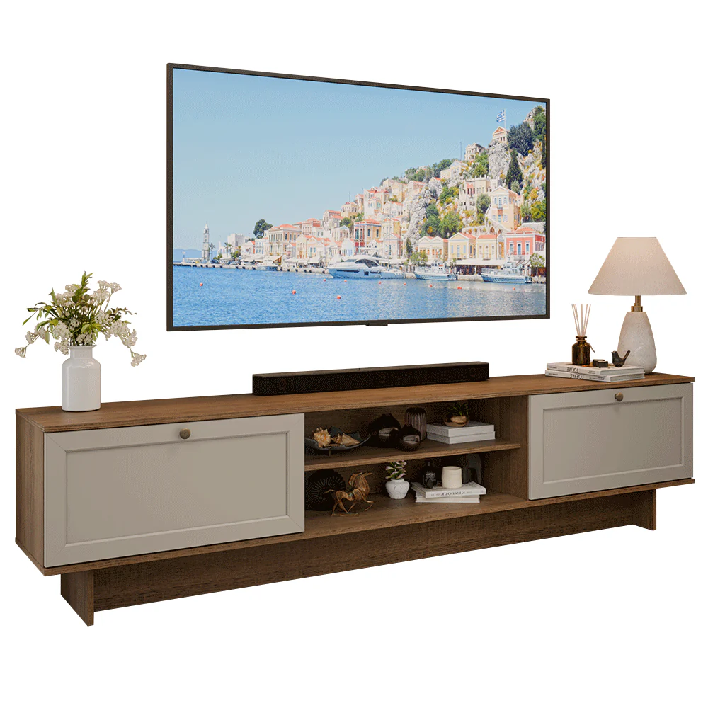 Rack para TV até 80 Polegadas 218 cm 2 Portas Rustic/Crema Vik Madesa - Image 2