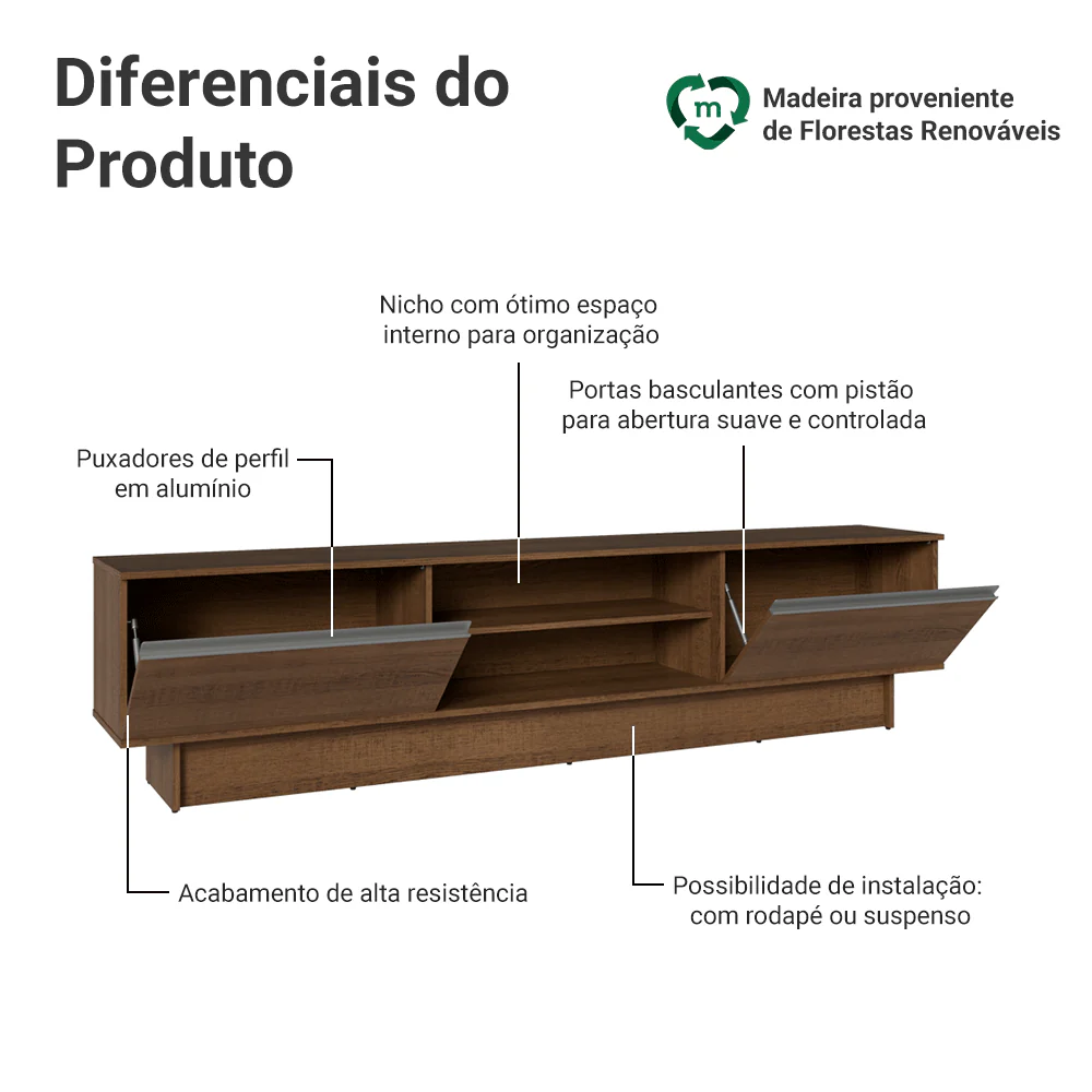 Rack para TV até 80 Polegadas 218 cm 2 Portas Rustic Glamy Madesa - Image 4