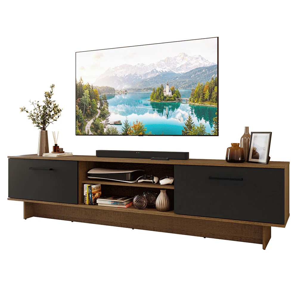 Rack para TV até 80 Polegadas 218 cm 2 Portas Rustic/Preto Agata Madesa - Image 2