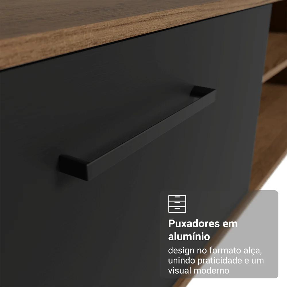 Rack para TV até 80 Polegadas 218 cm 2 Portas Rustic/Preto Agata Madesa - Image 8