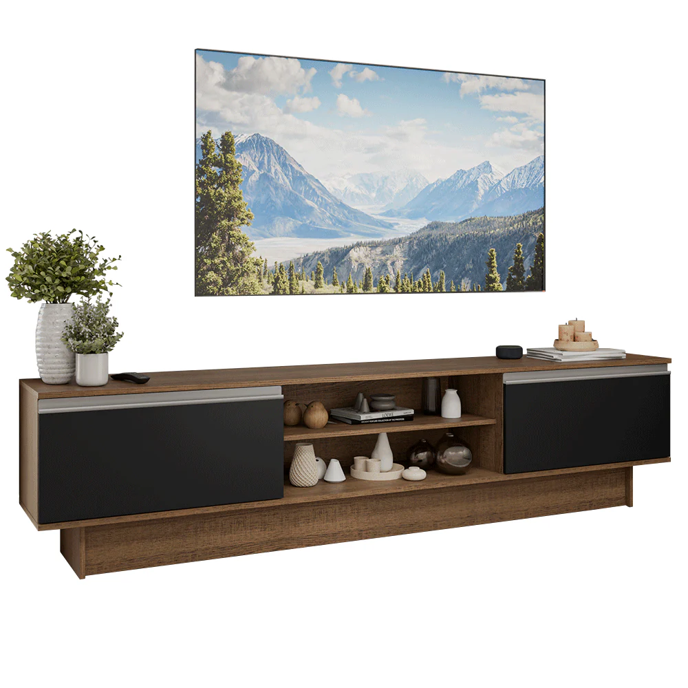 Rack para TV até 80 Polegadas 218 cm 2 Portas Rustic/Preto Glamy Madesa - Image 2