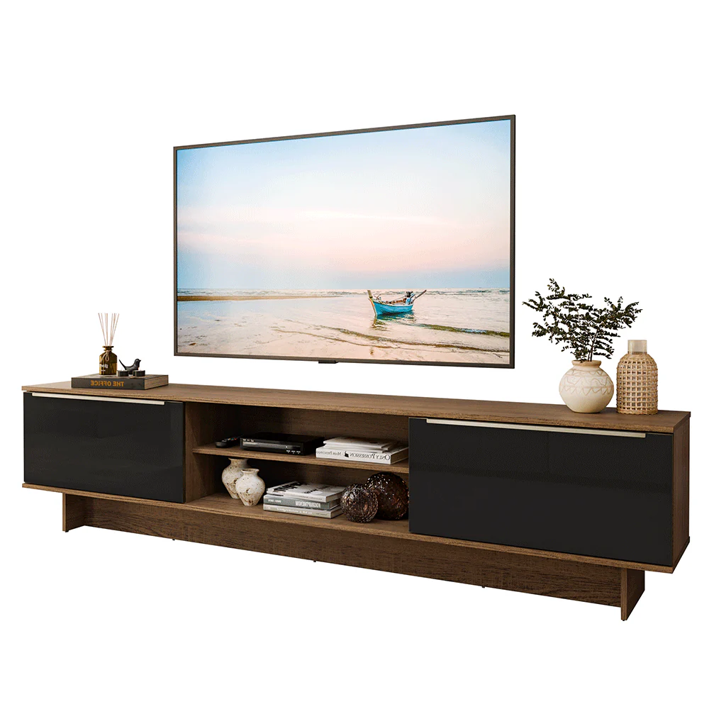 Rack para TV até 80 Polegadas 218 cm 2 Portas Rustic/Preto Lux Madesa - Image 2