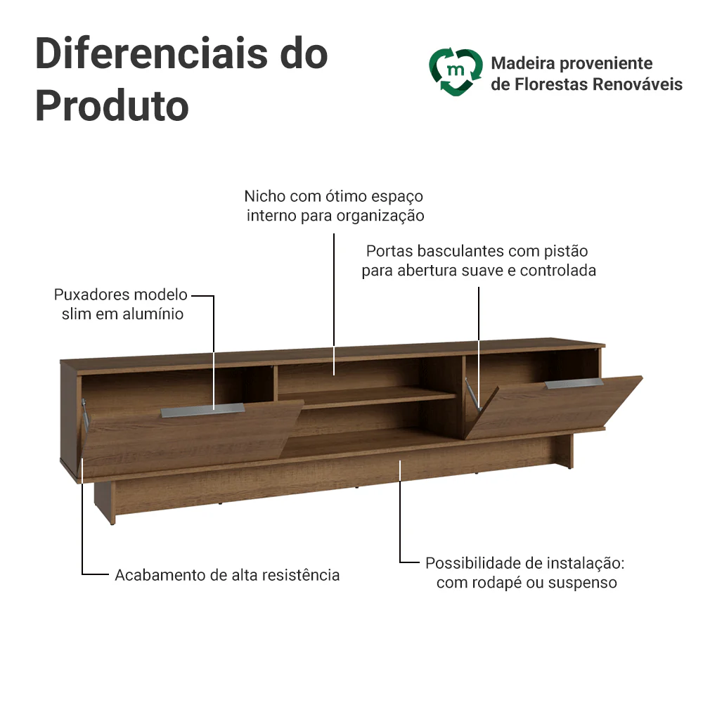 Rack para TV até 80 Polegadas 218 cm 2 Portas Rustic Stella Madesa - Image 4