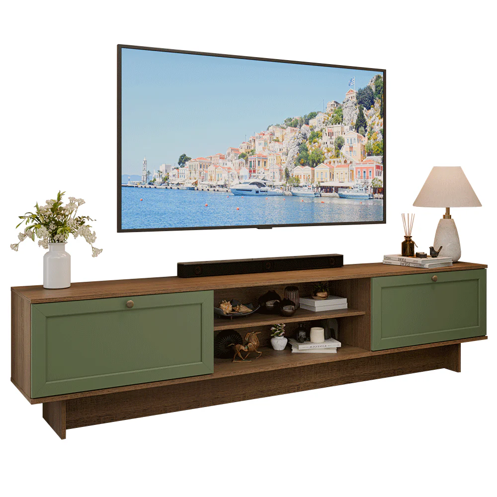 Rack para TV até 80 Polegadas 218 cm 2 Portas Rustic/Verde Vik Madesa - Image 2