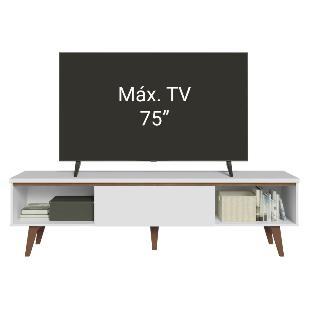 Rack para TV até 75 Polegadas 2 Portas 1 Gaveta Branco Madesa Reims - Image 5