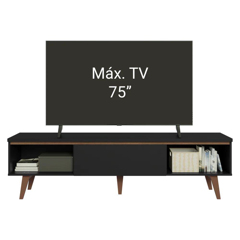 Rack para TV até 75 Polegadas Madesa Reims Preto 2 Portas 1 Gaveta - Image 5