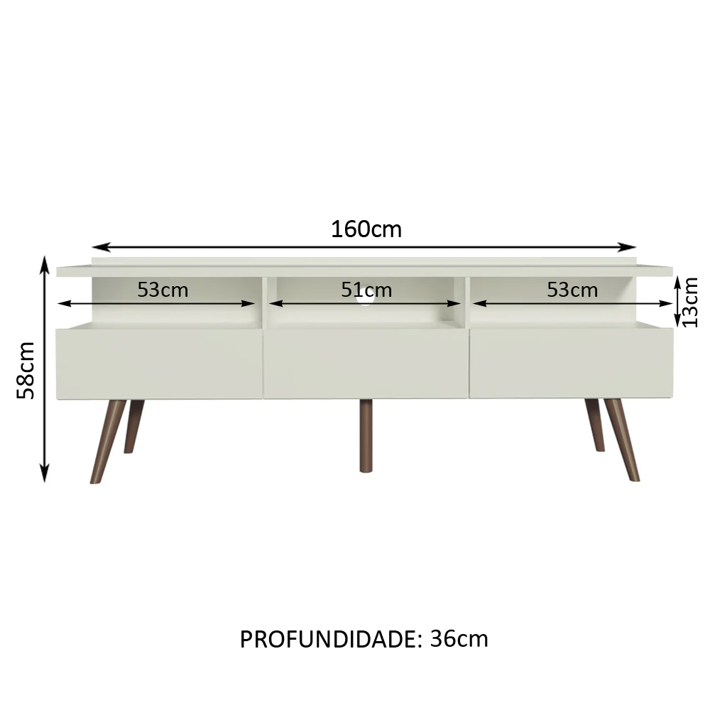 Rack para TV até 65 Polegadas Madesa Londres com Pés Retro Branco - Image 3