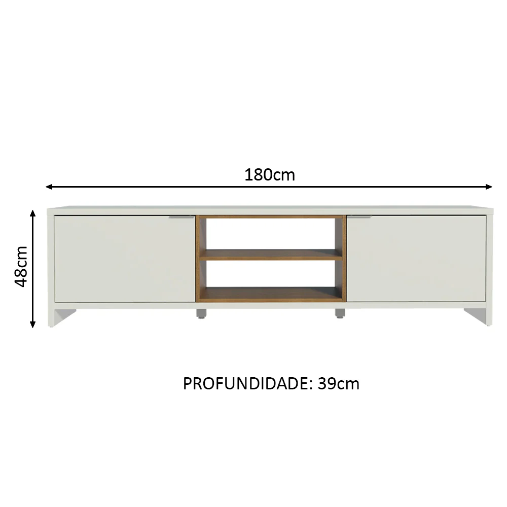 Rack para TV até 75 Polegadas Madesa Metz 180 cm 2 Portas Branco/Rustic - Image 3