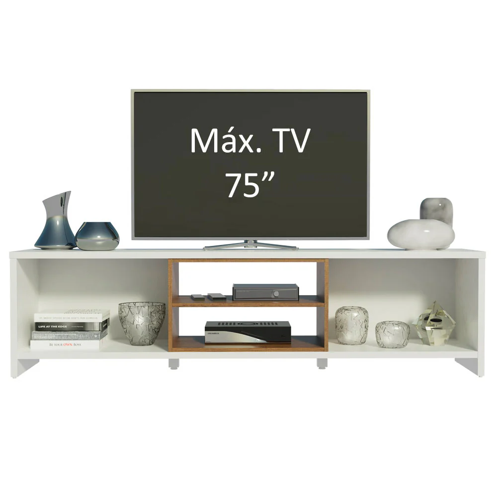 Rack para TV até 75 Polegadas Madesa Metz 180 cm 2 Portas Branco/Rustic - Image 4