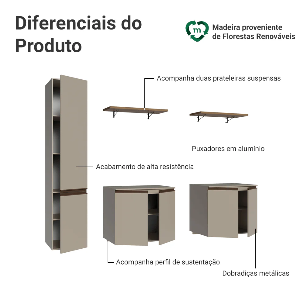 Rack Suspenso para TV até 70 Polegadas + Prateleira 200cm Crema Nice Madesa 01 - Image 4