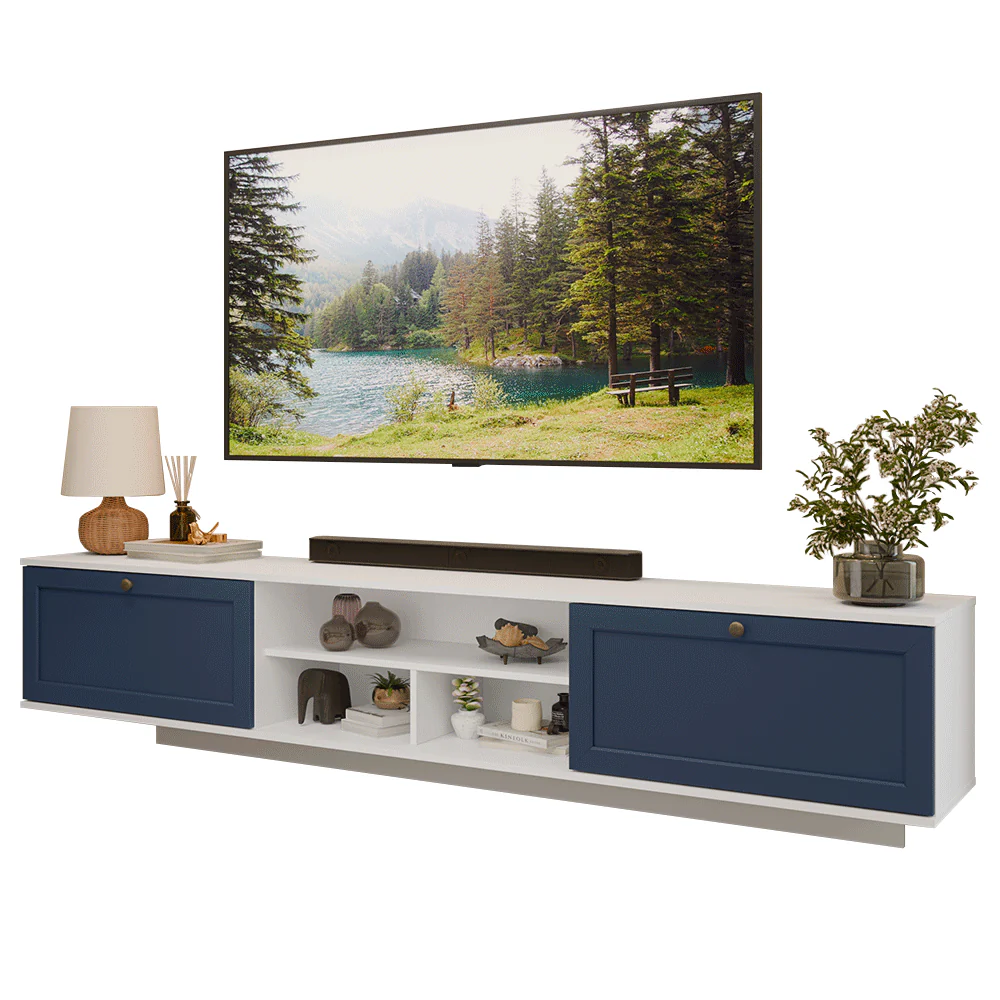 Rack Suspenso para TV até 80 Polegadas 218 cm 2 Portas Branco/Azul Vik Madesa - Image 2