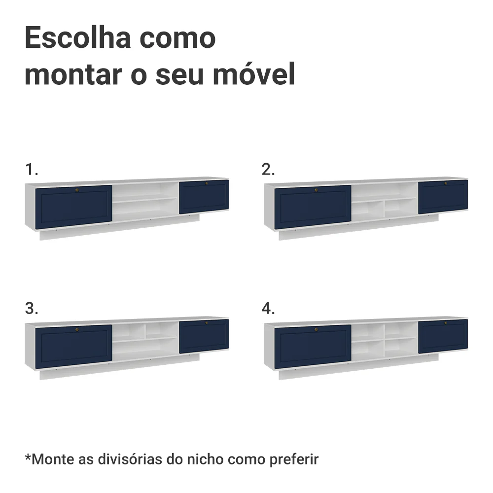 Rack Suspenso para TV até 80 Polegadas 218 cm 2 Portas Branco/Azul Vik Madesa - Image 9