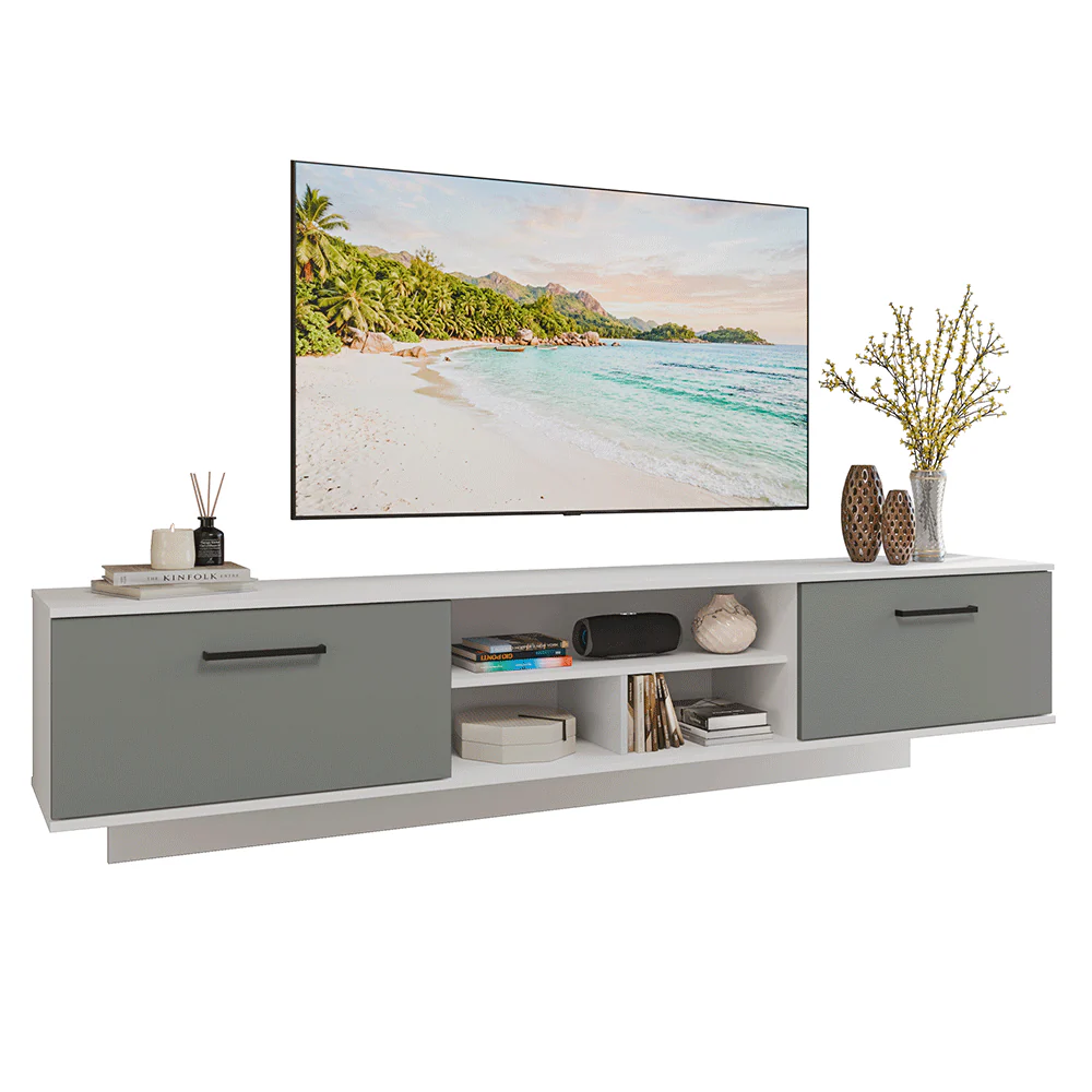 Rack Suspenso para TV até 80 Polegadas 218 cm 2 Portas Branco/Cinza Agata Madesa - Image 2