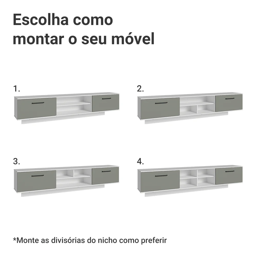 Rack Suspenso para TV até 80 Polegadas 218 cm 2 Portas Branco/Cinza Agata Madesa - Image 6