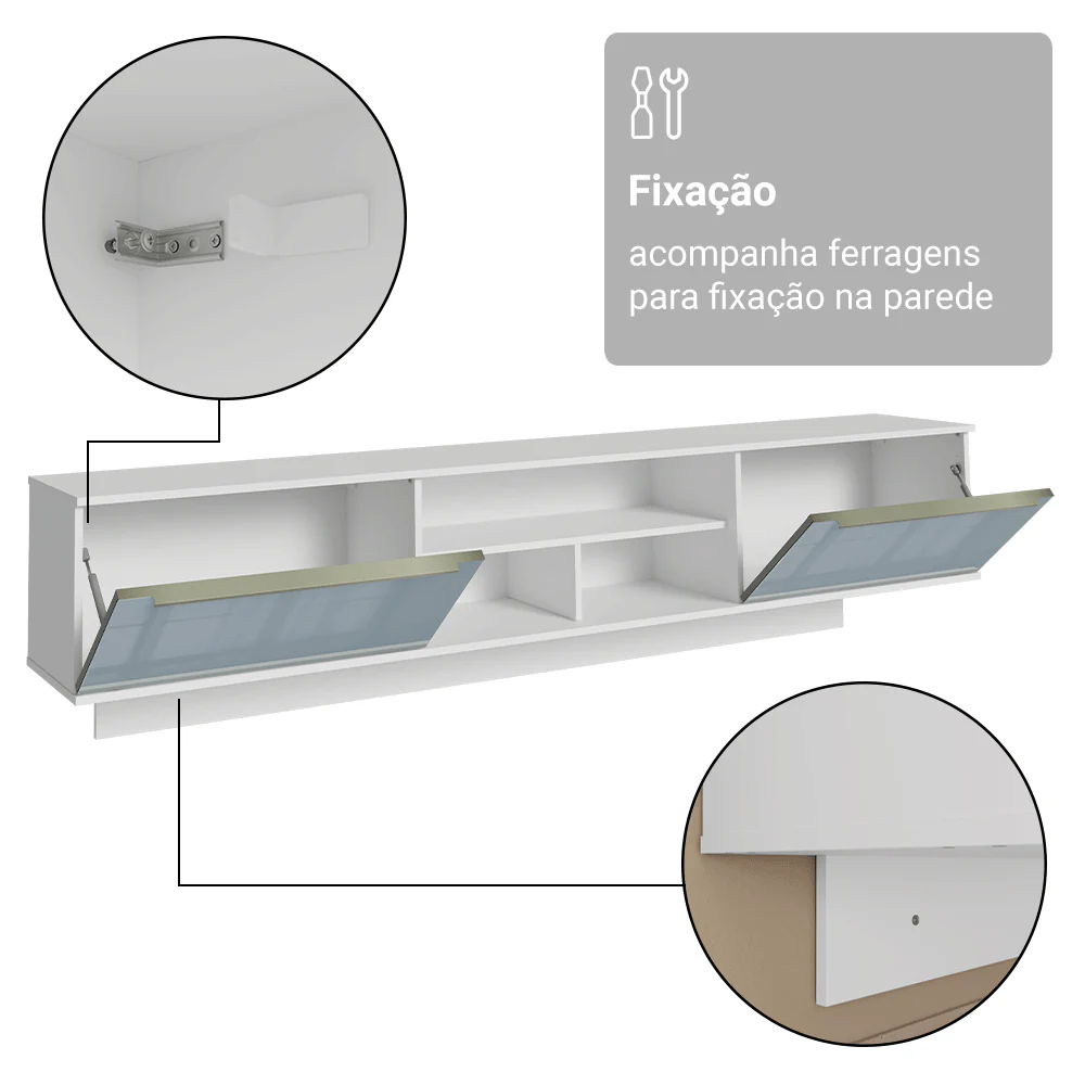Rack Suspenso para TV até 80 Polegadas 218 cm 2 Portas Branco/Cinza Lux Madesa - Image 10