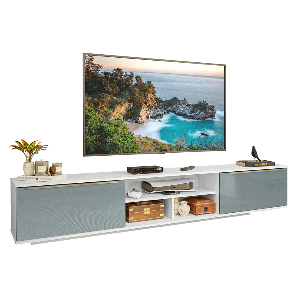 Rack Suspenso para TV até 80 Polegadas 218 cm 2 Portas Branco/Cinza Lux Madesa - Image 2