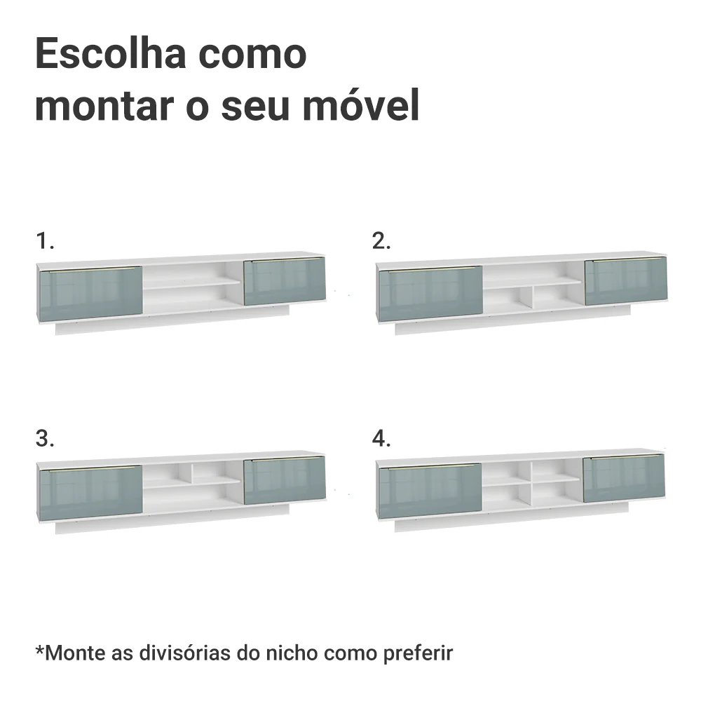 Rack Suspenso para TV até 80 Polegadas 218 cm 2 Portas Branco/Cinza Lux Madesa - Image 6