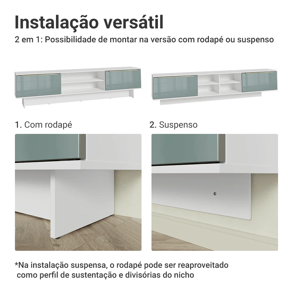 Rack Suspenso para TV até 80 Polegadas 218 cm 2 Portas Branco/Cinza Lux Madesa - Image 9