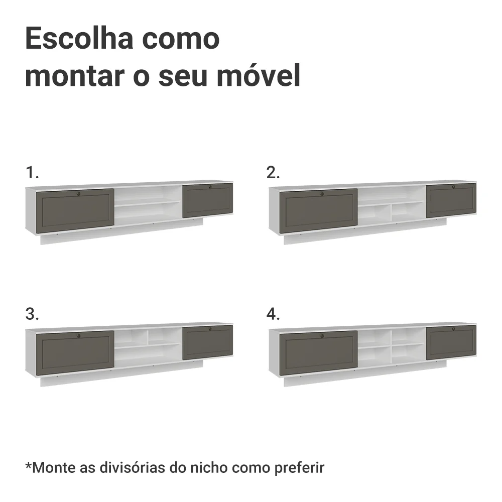 Rack Suspenso para TV até 80 Polegadas 218 cm 2 Portas Branco/Cinza Vik Madesa - Image 9