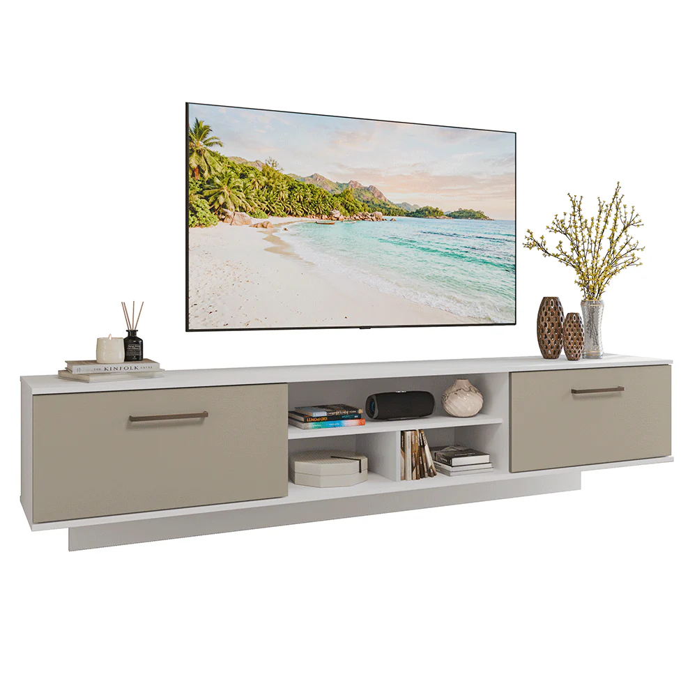 Rack Suspenso para TV até 80 Polegadas 218 cm 2 Portas Branco/Crema Agata Madesa - Image 2