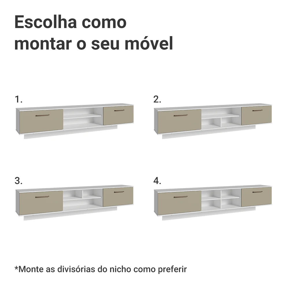 Rack Suspenso para TV até 80 Polegadas 218 cm 2 Portas Branco/Crema Agata Madesa - Image 6