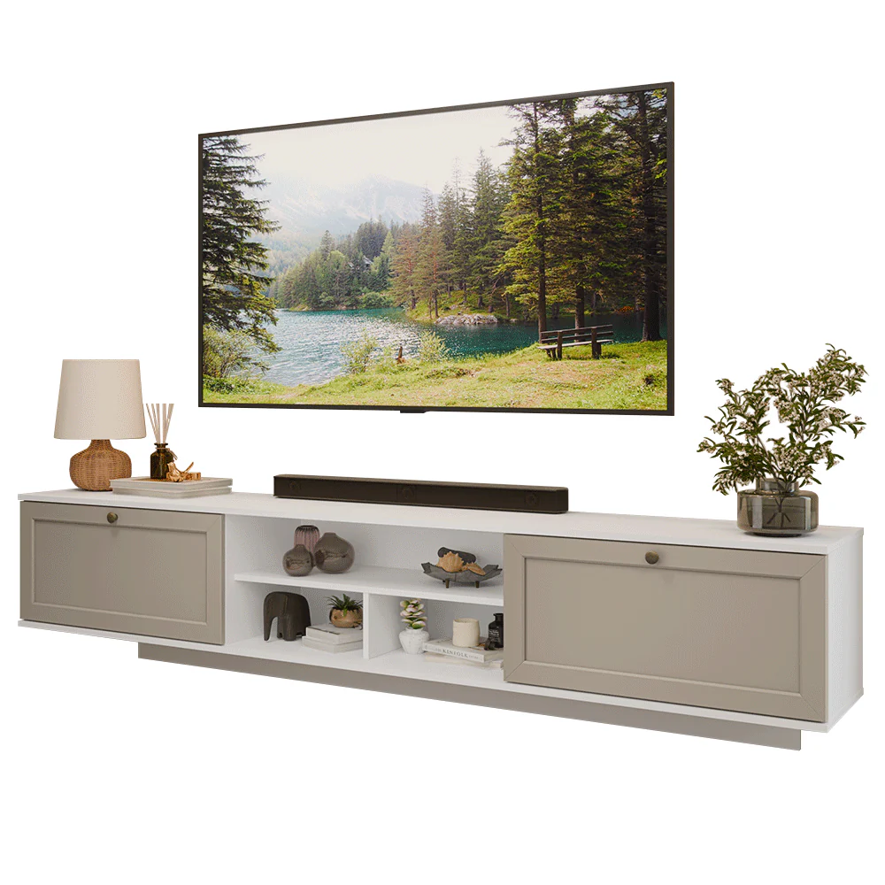 Rack Suspenso para TV até 80 Polegadas 218 cm 2 Portas Branco/Crema Vik Madesa - Image 2