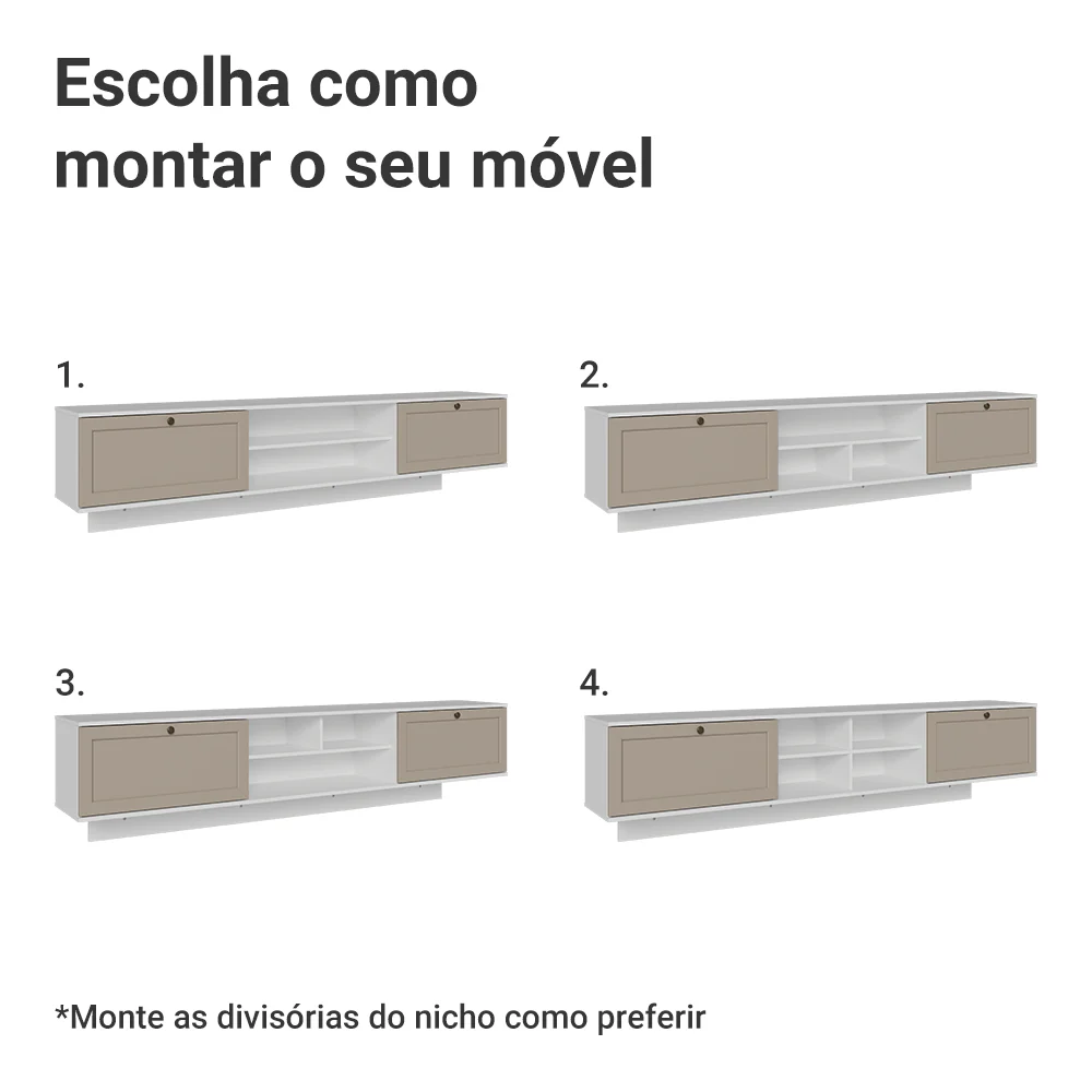Rack Suspenso para TV até 80 Polegadas 218 cm 2 Portas Branco/Crema Vik Madesa - Image 9
