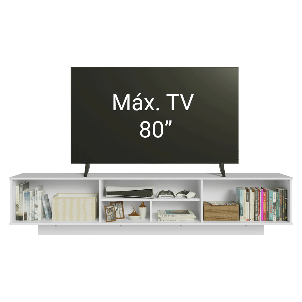 Rack Suspenso para TV até 80 Polegadas 218 cm 2 Portas Branco Glamy Madesa - Image 5
