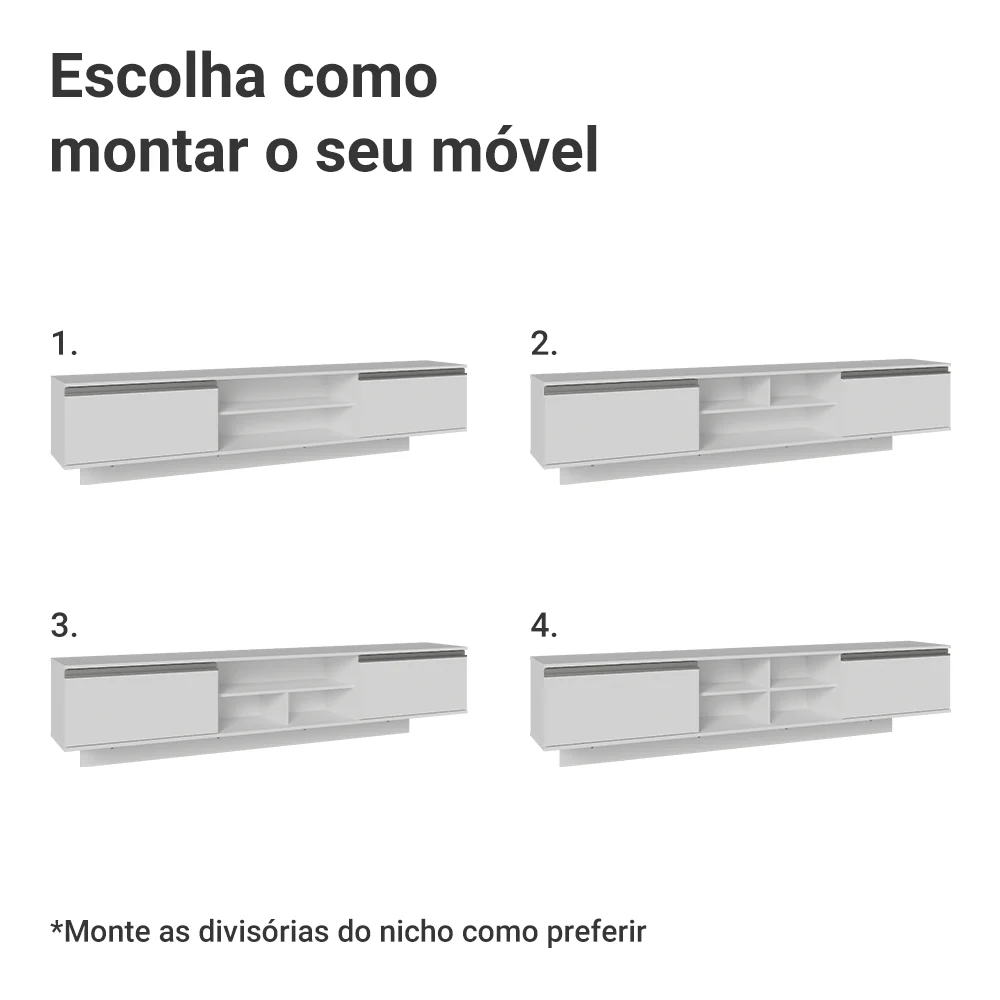 Rack Suspenso para TV até 80 Polegadas 218 cm 2 Portas Branco Glamy Madesa - Image 6
