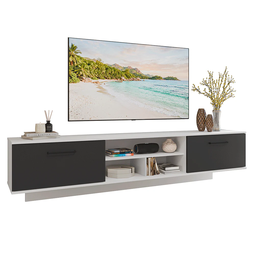 Rack Suspenso para TV até 80 Polegadas 218 cm 2 Portas Branco/Preto Agata Madesa - Image 2