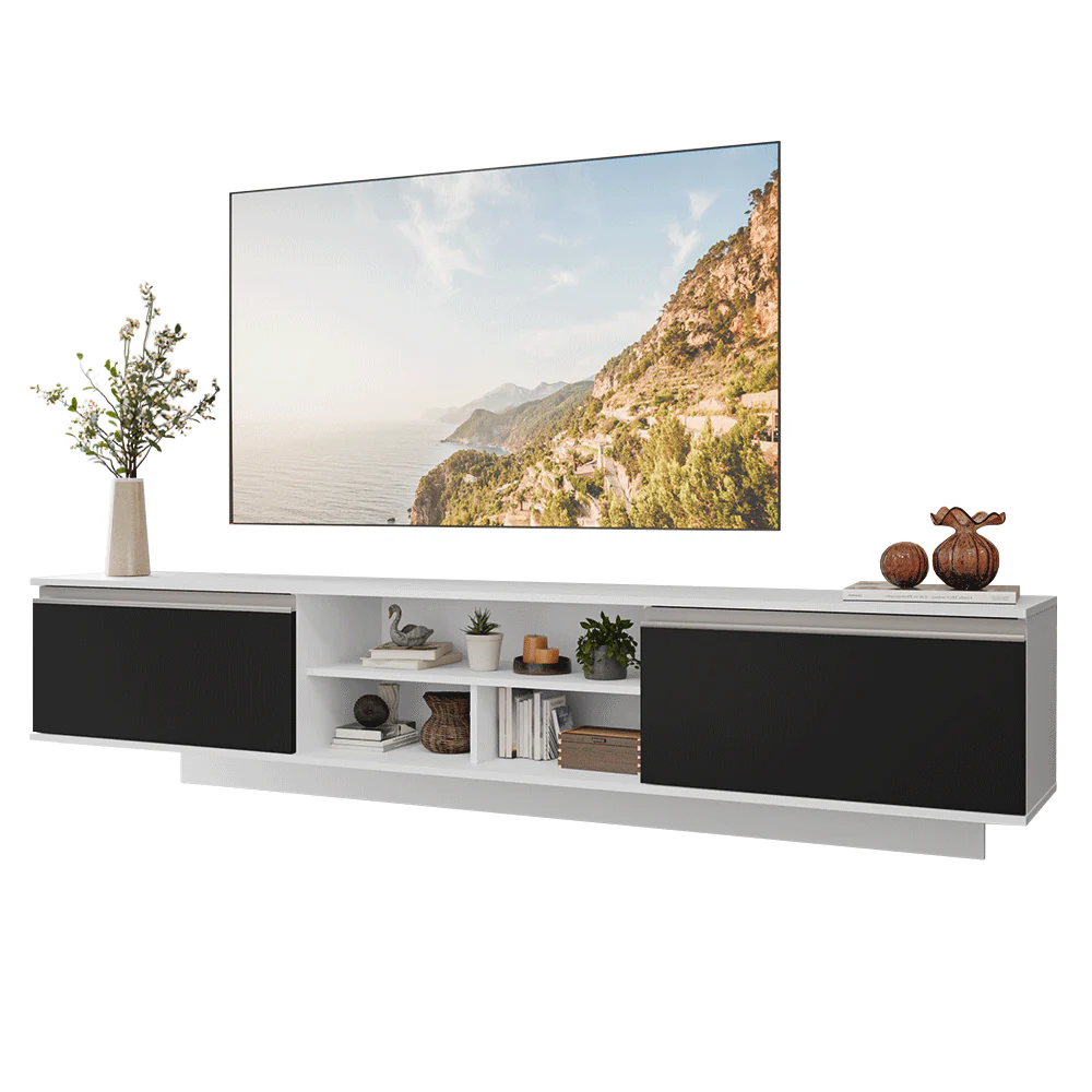 Rack Suspenso para TV até 80 Polegadas 218 cm 2 Portas Branco/Preto Glamy Madesa - Image 2